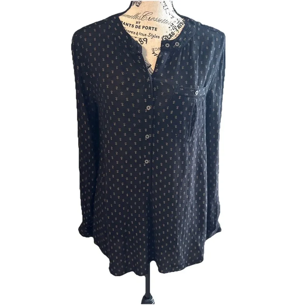 Free People Coal Combo Tribal Tunic Top Sz XS Black Baggy High Low Dress Boho